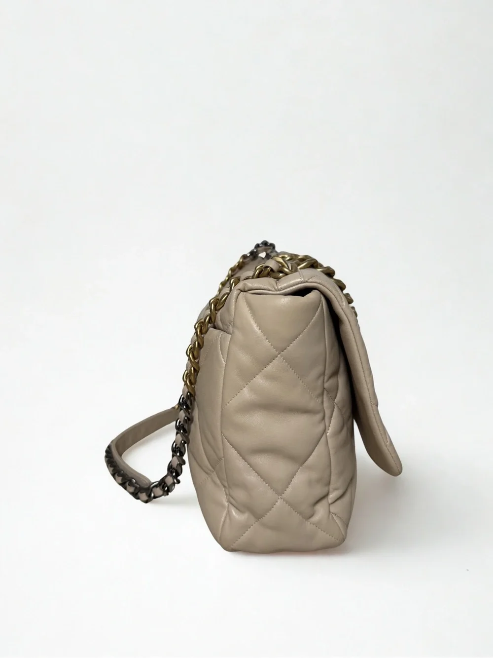 CHANEL Beige Quilted Lambskin Chanel 19 Large Flap Shoulder Bag c. 2019–Present.